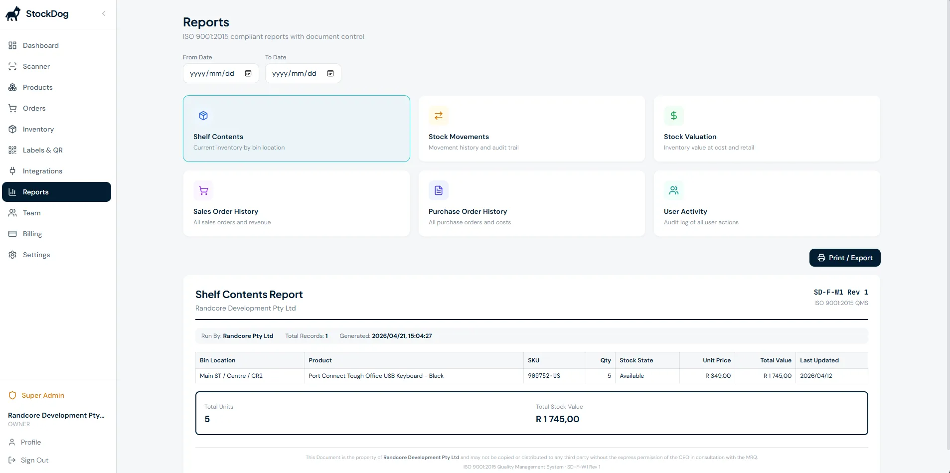 StockDog shelf content reports